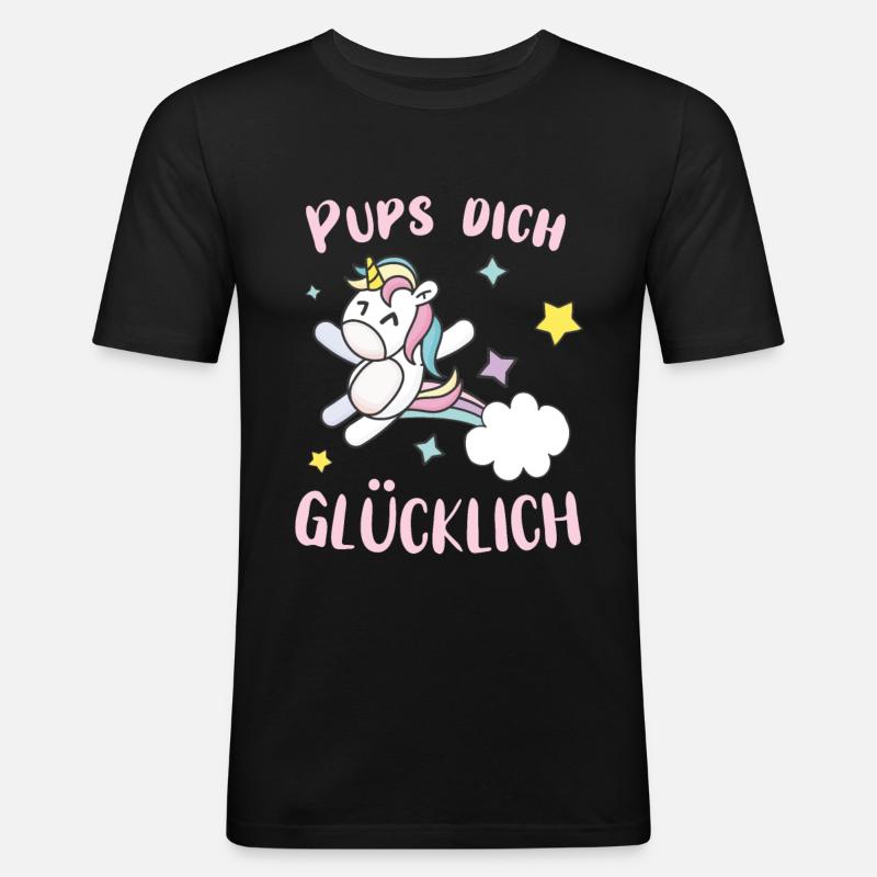 Pups dich gluecklich Einhorn - Männer Slim Fit T-Shirt - Schwarz