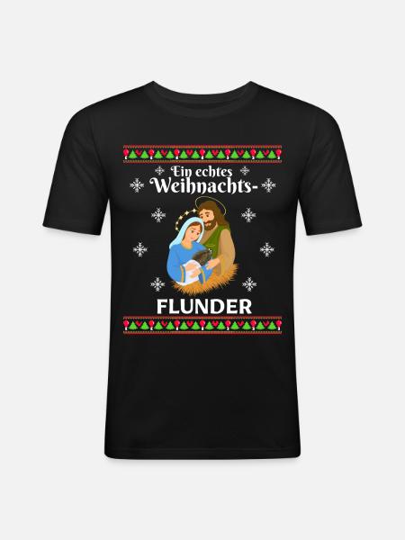 Ein echtes WeihnachtsFLUNDER - Männer Slim Fit T-Shirt - Schwarz