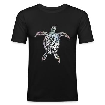 Schildkröte Maori Tribal - Männer Slim Fit T-Shirt - Schwarz - Vorne - Nik (191cm)
