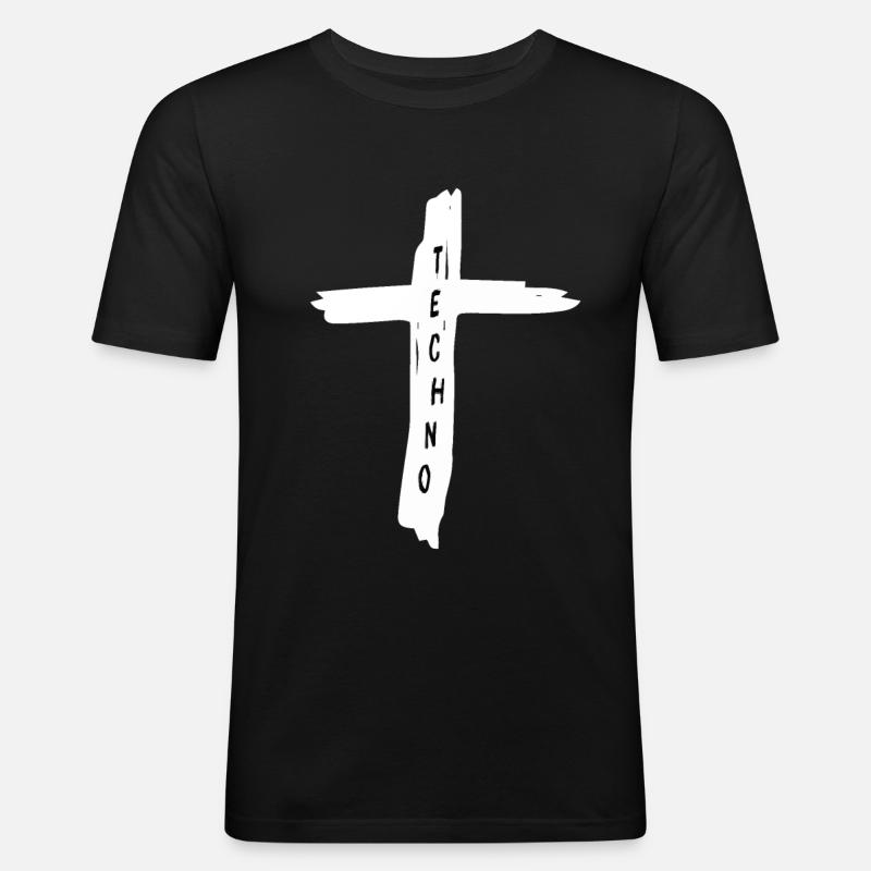 Techno Musik Meine Religion - Männer Slim Fit T-Shirt - Schwarz