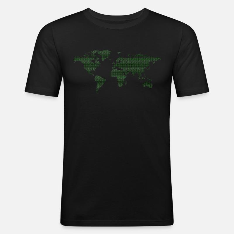 Binärcode Binär Weltkarte Welt Code - Männer Slim Fit T-Shirt - Schwarz