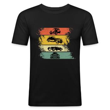Voitures Rétro Vintage Classic Cars - T-shirt près du corps Homme - noir - Devant - Nik (191cm)