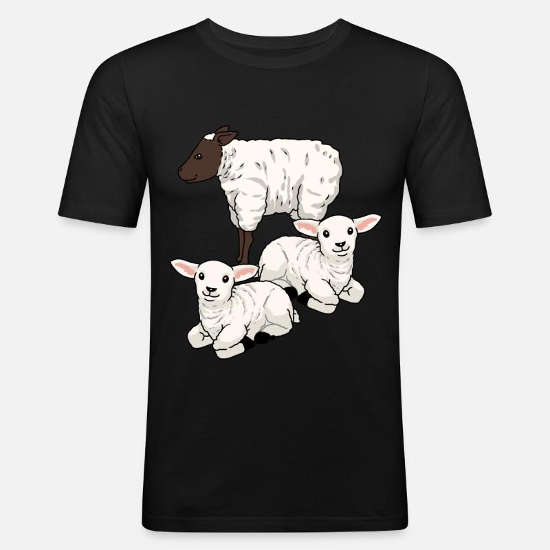 Pecore Pecore Ungulati Agnello Pasqua Montone Mandria - Maglietta aderente da uomo - nero