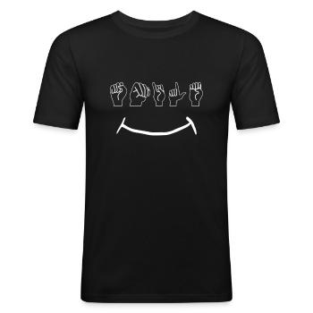 Gebärdensprache taub fröhlich - Männer Slim Fit T-Shirt - Schwarz - Vorne - Nik (191cm)