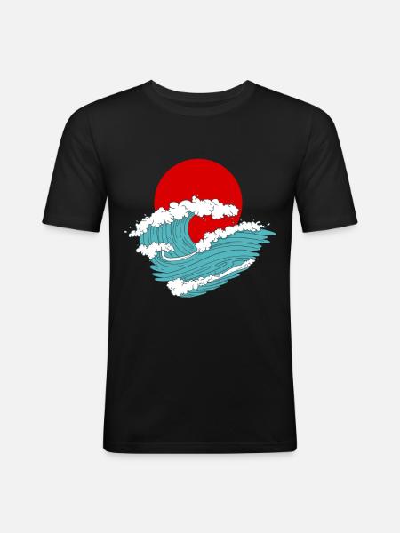 Ola japonesa asiática arte del tatuaje retro - Camiseta ajustada hombre - negro