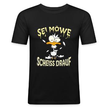 Sei Möwe Scheiss drauf - Männer Slim Fit T-Shirt - Schwarz - Vorne - Nik (191cm)