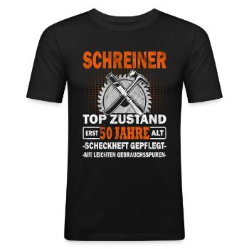 Schreiner erst 50 Jahre - Tischler - Drechsler - Männer Slim Fit T-Shirt - Schwarz - Vorne - Nik (191cm)