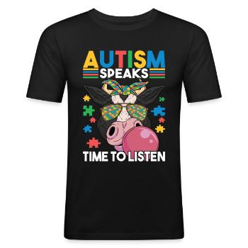 Autisme autistique Autiste - T-shirt près du corps Homme - noir - Devant - Nik (191cm)