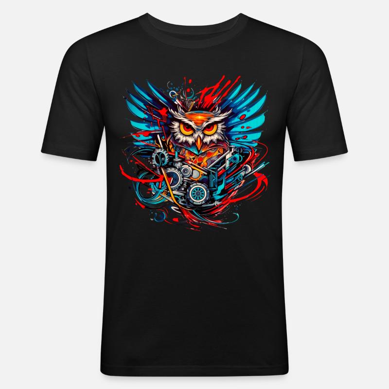 Motor-Eule - Männer Slim Fit T-Shirt - Schwarz