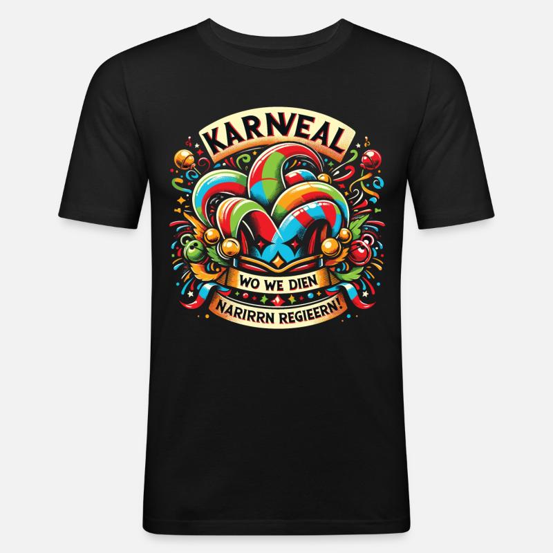 Karneval der Narren - Männer Slim Fit T-Shirt - Schwarz