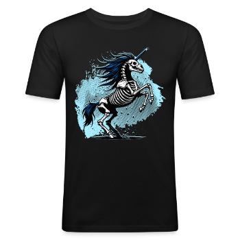 Unicorn Skull // Skelett Einhorn FS0237 - Männer Slim Fit T-Shirt - Schwarz - Vorne - Nik (191cm)