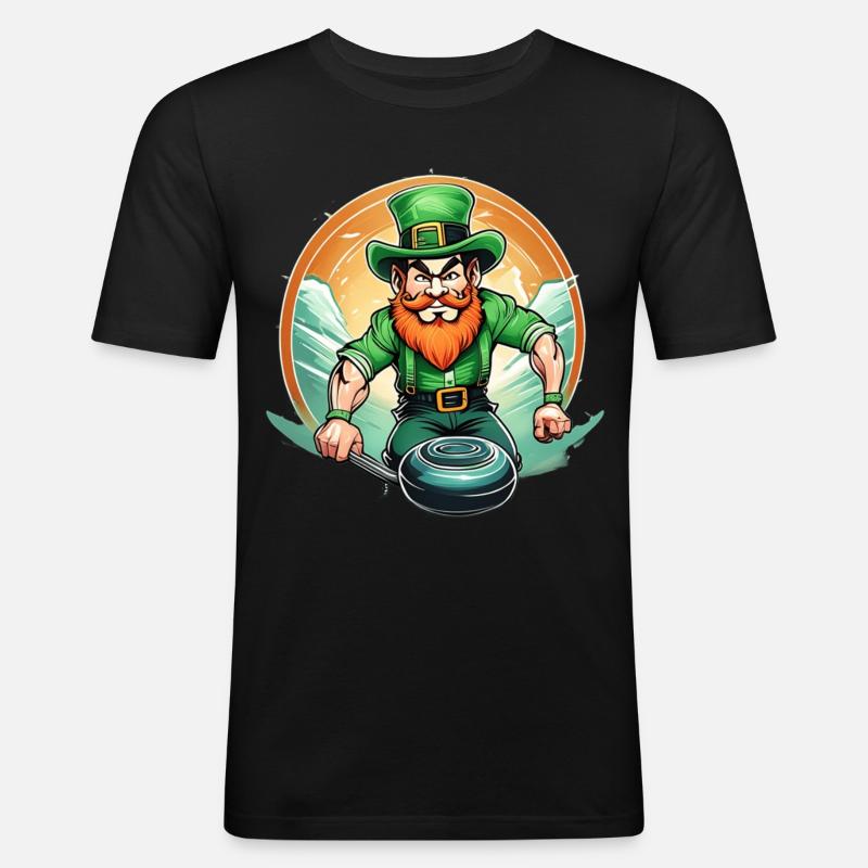 Curling Trèfle de la Saint-Patrick - T-shirt près du corps Homme - noir