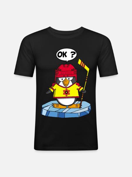 Pinguin und Wintersport - Männer Slim Fit T-Shirt - Schwarz