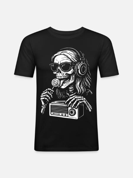 Skeleton DJ with headphones - Men's Slim Fit T-Shirt - black