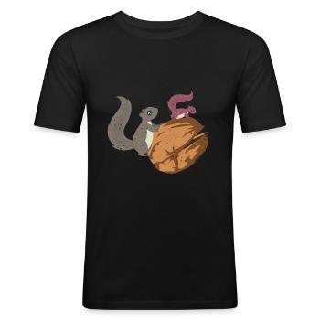 Eichhörnchen und Nuss Haselnuss Baumnuss Eichel - Männer Slim Fit T-Shirt - Schwarz - Vorne - Nik (191cm)