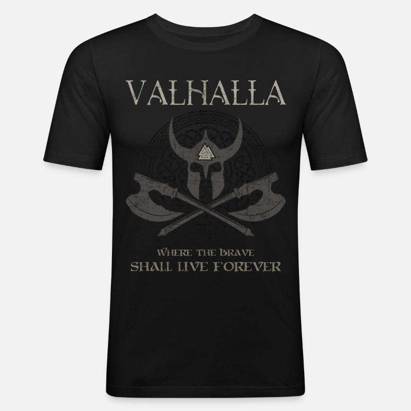 Valhalla Valknut Wikinger Germanen - Männer Slim Fit T-Shirt - Schwarz