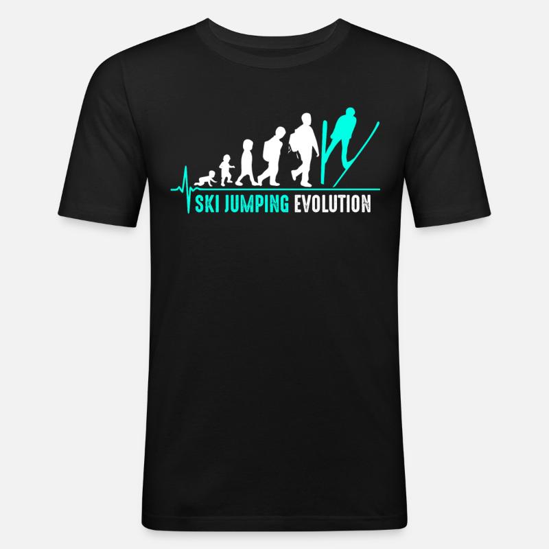 Skispringen Evolution Geburt - Männer Slim Fit T-Shirt - Schwarz