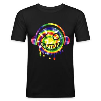 Casque Trippy RaveFace EDM Techno Festival Wear - T-shirt près du corps Homme - noir - Devant - Nik (191cm)