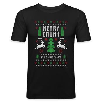 Saufen ugly cristmas sweater - Männer Slim Fit T-Shirt - Schwarz - Vorne - Nik (191cm)