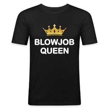 Damen Blowjob Queen I Love Blowjob Sprueche JGA - Männer Slim Fit T-Shirt - Schwarz - Vorne - Nik (191cm)