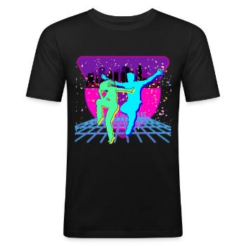 80er Party - Männer Slim Fit T-Shirt - Schwarz - Vorne - Nik (191cm)