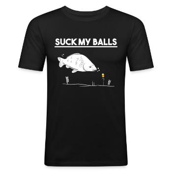 Suck My Balls Carp Angler Boilies disant Drôle - T-shirt près du corps Homme - noir - Devant - Nik (191cm)