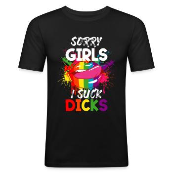 Sorry Girl I Suck Dicks Gay Pride Lgbt Rainbow - Mannen slim fit T-shirt - zwart - Voor - Nik (191cm)