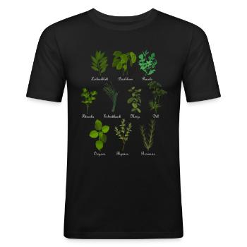 Herbes botaniques vintage - T-shirt près du corps Homme - noir - Devant - Nik (191cm)
