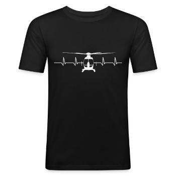 Hubschrauber Herzschlag Helikopter Pilot Geschenk - Männer Slim Fit T-Shirt - Schwarz - Vorne - Nik (191cm)