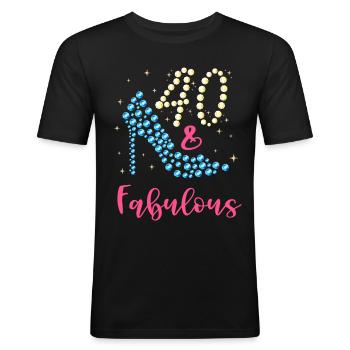 40 And Fabulous 40Ter 40. Geburtstag Damen - Männer Slim Fit T-Shirt - Schwarz - Vorne - Nik (191cm)