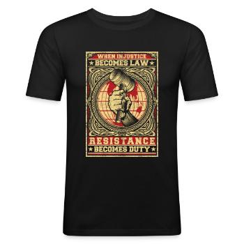 Justiz Ungerechtigkeit Gesetz Widerstand Gericht - Männer Slim Fit T-Shirt - Schwarz - Vorne - Nik (191cm)