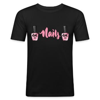 Nagellack Nageldesign Manicure Nagelstudio Nägel - Männer Slim Fit T-Shirt - Schwarz - Vorne - Nik (191cm)