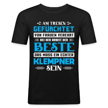 Heizungsbauer Heizungsbau Heizungsinstallateur - Männer Slim Fit T-Shirt - Schwarz - Vorne - Nik (191cm)