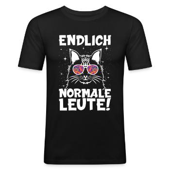 Normale Leute Acid Rave Cat - Männer Slim Fit T-Shirt - Schwarz - Vorne - Nik (191cm)