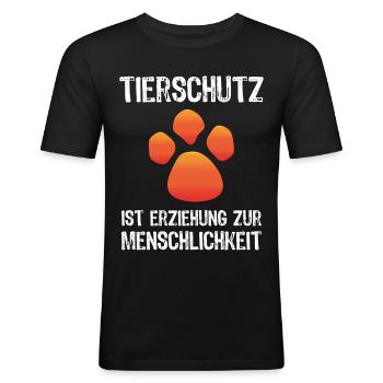 Tierschutz ist Erziehung Spruch Geschenk - Männer Slim Fit T-Shirt - Schwarz - Vorne - Nik (191cm)