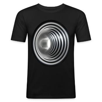 3D Vortex - Effect /3D Effekt Strudel Swirl Wirbel - Männer Slim Fit T-Shirt - Schwarz - Vorne - Nik (191cm)