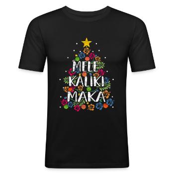 Mele Kalikimaka Hawaii Weihnachten - Männer Slim Fit T-Shirt - Schwarz - Vorne - Nik (191cm)
