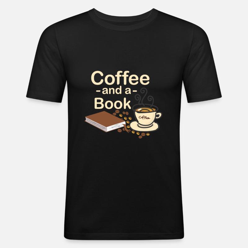 Kaffee und ein Buch - Männer Slim Fit T-Shirt - Schwarz