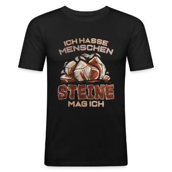 Ich Hasse Menschen Steine mag ich - Geologie - Männer Slim Fit T-Shirt - Schwarz - Vorne - Nik (191cm)