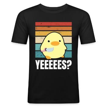 Yeeeeees Süße Ente mit Messer Meme Gans Geschenk - Männer Slim Fit T-Shirt - Schwarz - Vorne - Nik (191cm)
