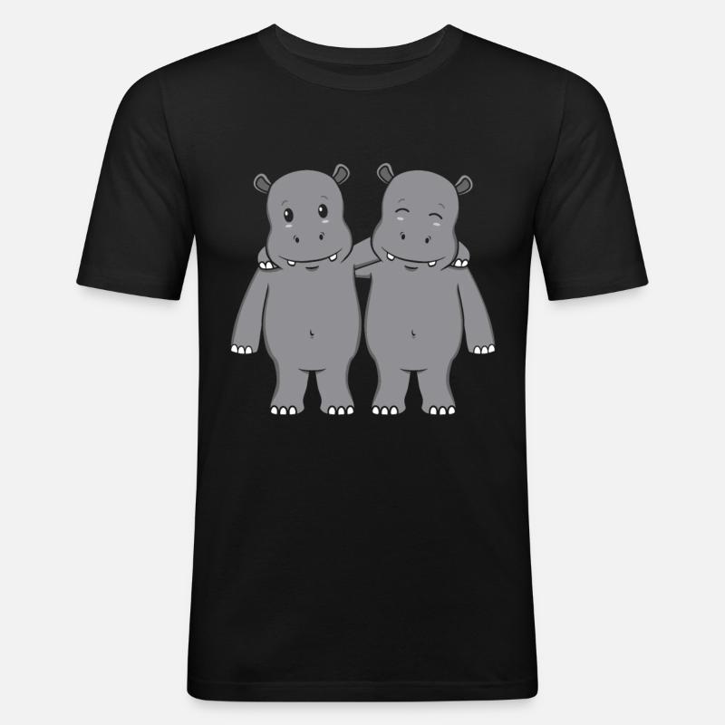 Hippos Nilpferde - Männer Slim Fit T-Shirt - Schwarz