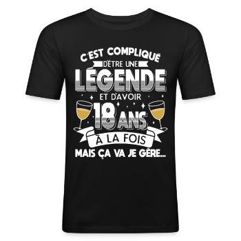 Anniversaire 18 ans Cadeau Anniv Humour Fille - T-shirt près du corps Homme - noir - Devant - Nik (191cm)