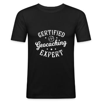 Geocaching Expert Géocach Geo - T-shirt près du corps Homme - noir - Devant - Nik (191cm)