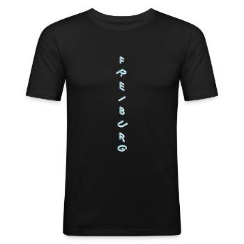 Freiburg - Männer Slim Fit T-Shirt - Schwarz - Vorne - Nik (191cm)