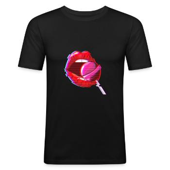 Aesthetic E-Girl Bouche Lolli Tenue Retro Style - T-shirt près du corps Homme - noir - Devant - Nik (191cm)