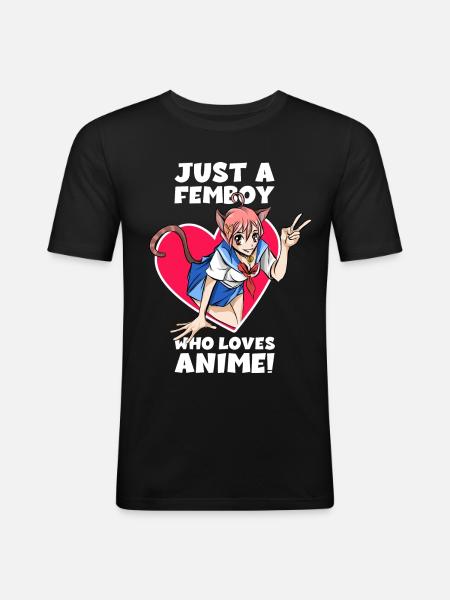 Femboy Anime Cosplay - Femboy Outfit Gaveidé - Herre Slim Fit T-Shirt - sort