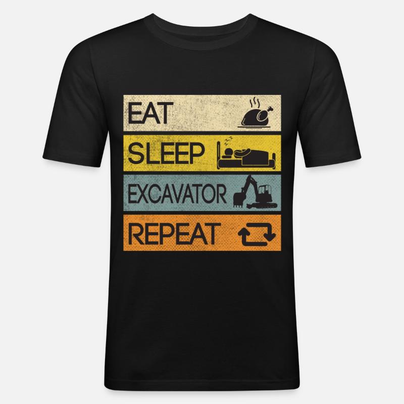 Bagger Baustelle Baggern Repeat - Männer Slim Fit T-Shirt - Schwarz