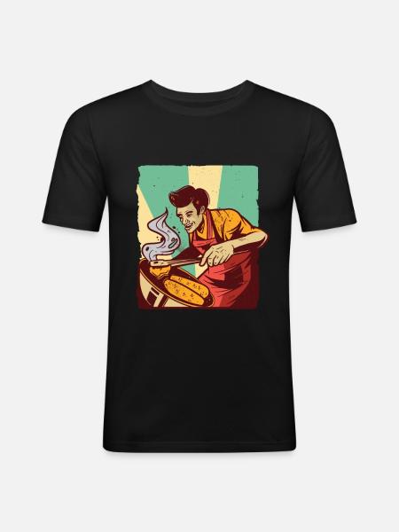 Cricket Man Grills BBQ - Men's Slim Fit T-Shirt - black