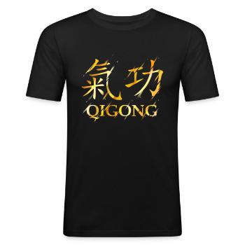 Qigong Symboles chinois Qi Gong Chakra Tai Chi - T-shirt près du corps Homme - noir - Devant - Nik (191cm)