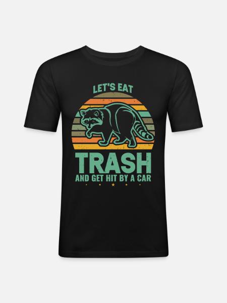 Retro Vintage Racoon Laat Eten - Mannen slim fit T-shirt - zwart